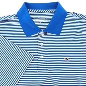 Vineyard Vines Performance Polo Shirt Blue White Stripe Whale Logo Men Medium
